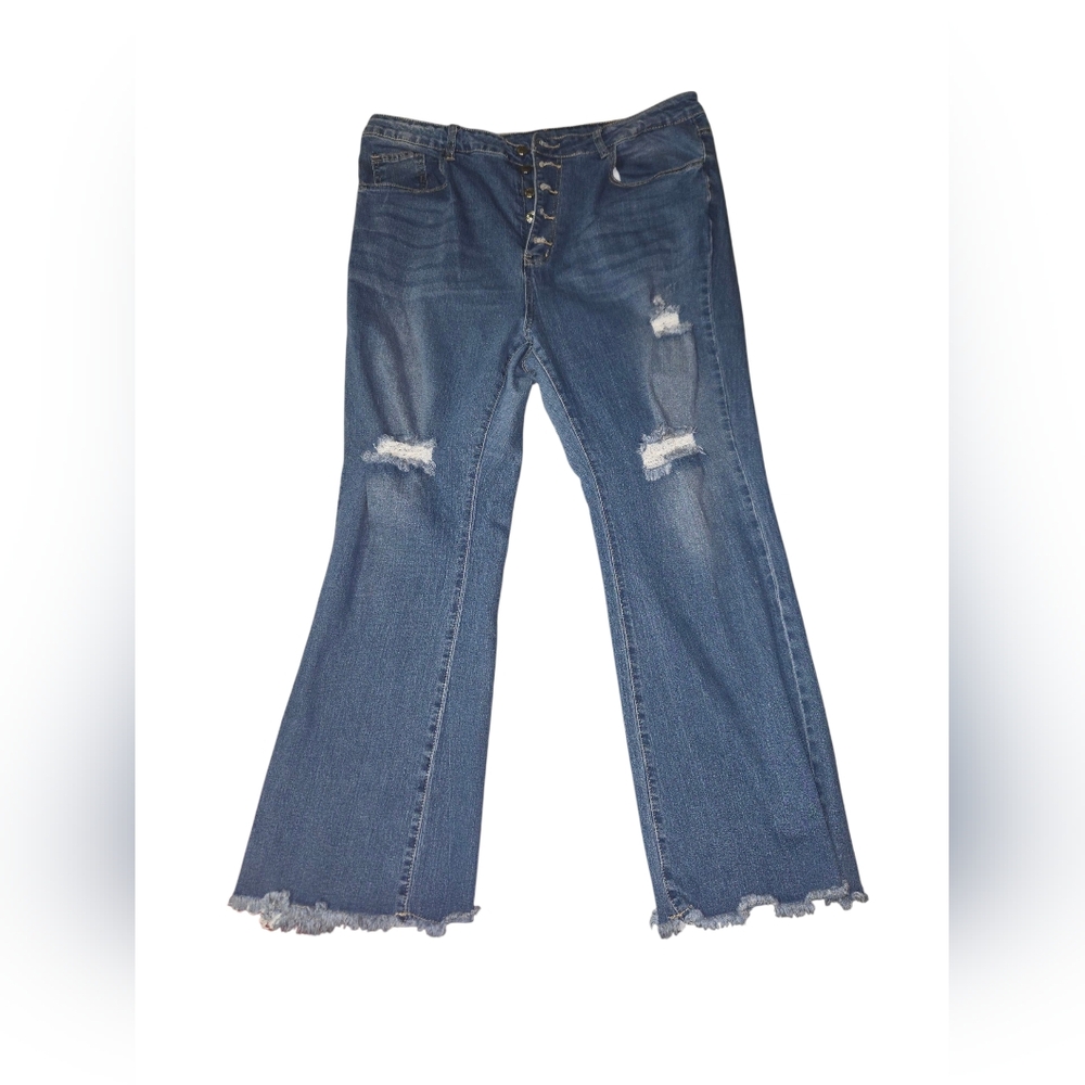 SHEIN Blue Distressed‎ Flare Jeans